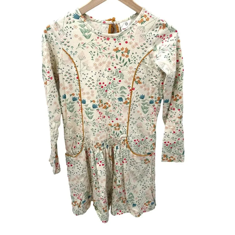 Hanna Andersson Floral Long Sleeve Cotton Princess Seam Dress // 150 or US 12